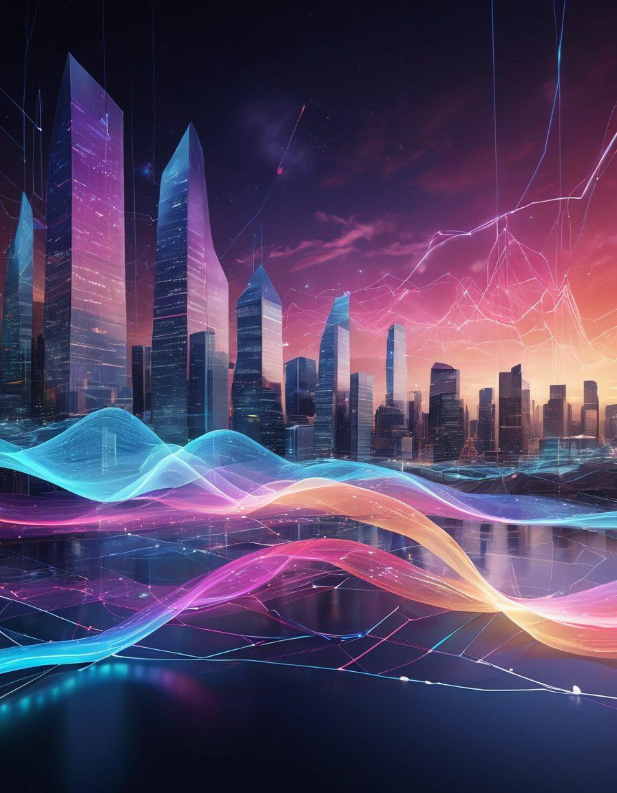 A dynamic fusion of cloud communication and data visualization elements, showcasing vibrant graphs, flowing data streams, and digital cloud motifs intertwined with abstract geometric shapes. The background features a tech-inspired landscape with an overlay of luminous data analytics metrics and icons. Bright colors contrast against a sleek, modern aesthetic, creating a sense of motion and transformation. super-realistic. vibrant colors. futuristic.